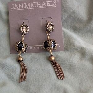 Jan Michaels of San Francisco Pierced Earrings Dangle Black Glass Sphere